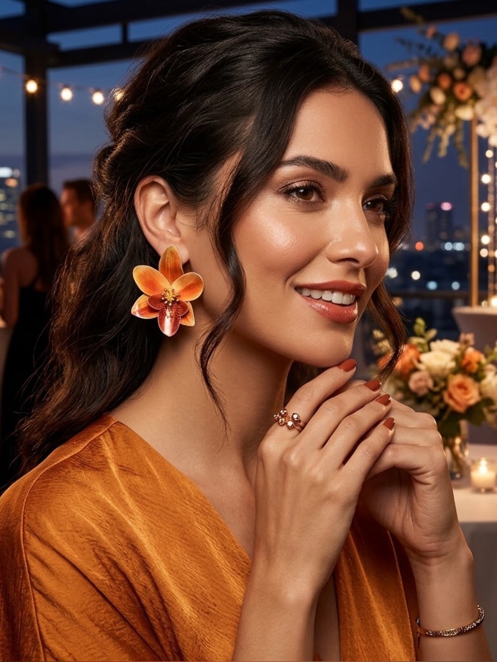 Piper Kids Floral Clip-On Hair Clips - Orange, Pink